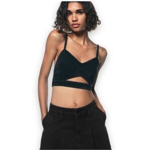 Zara Black Denim Strappy Crop Top